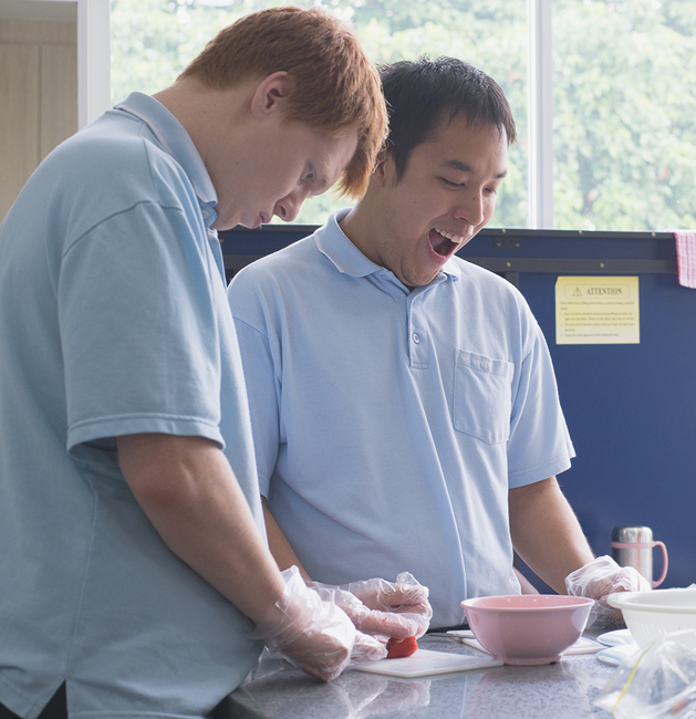 Students cooking together